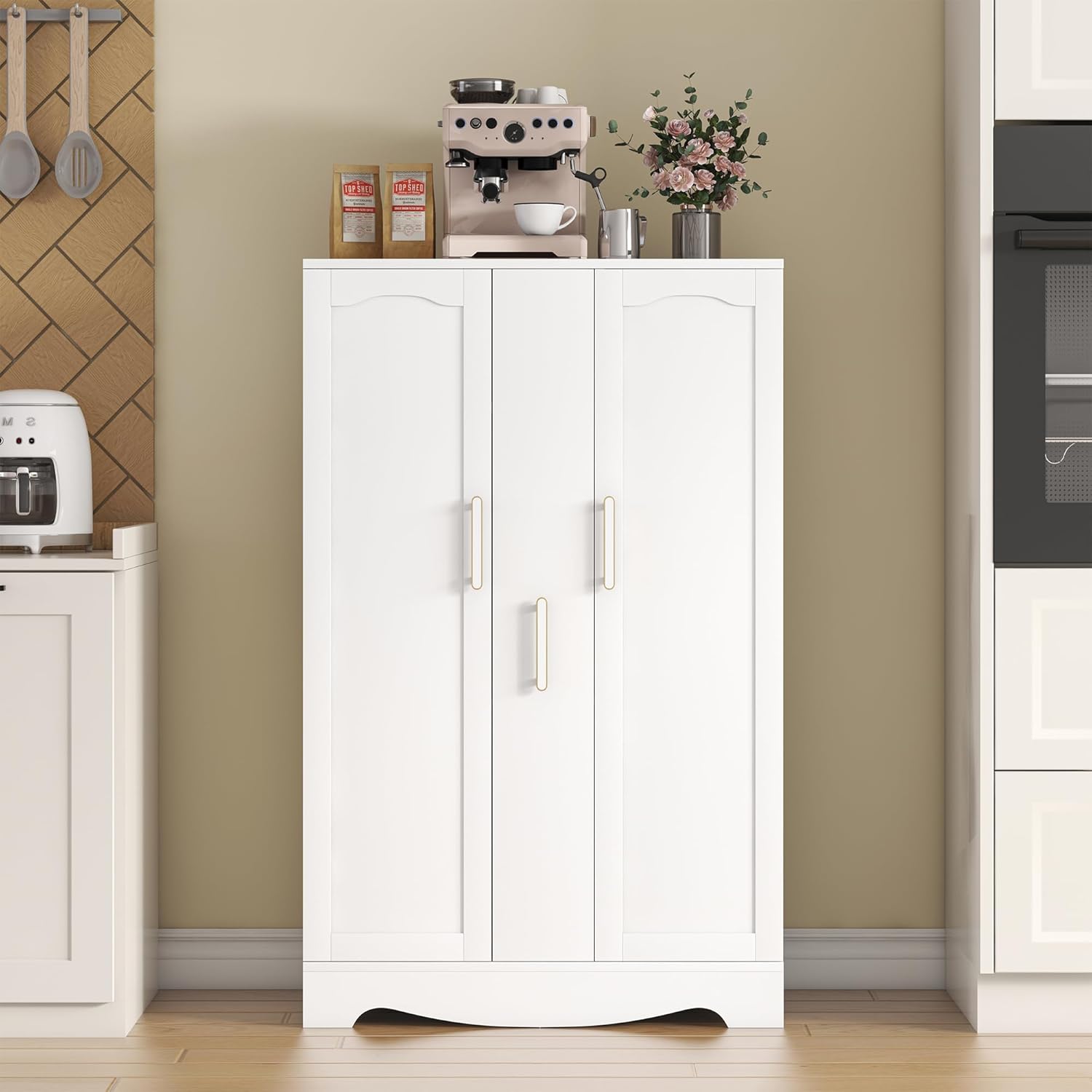 47?? Kitchen Pantry Cabinet with Drawer, Pantry Storage Cabinet with Adjustable Shelves, White Kitchen Pantry Storage Cabinet, Buffet Cupboards Sideboard for Home Office Use - Image 8