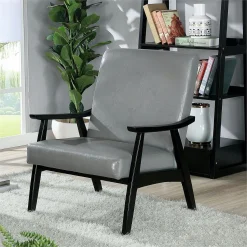Alternative view of Furniture of America Kikee Wood Padded Accent Chair in Light Gray (Set of 2)