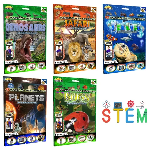 STEM Interactive Smart Books Collection With 4D Educational App – Dinosaurs, Planets, Sea Life, Bugs, Safari Animals