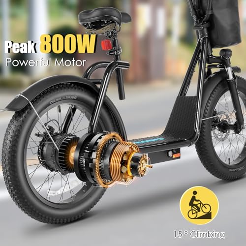 Caroma Peak 800w Electric Scooter Adults 20X3 Fat Tire, 20 MPH Top Speed & 30 Miles Range, Off-Road E Scooter w/Adjustable Seat & Detachable Basket, Foldable Ebike w/Shock Absorption for Commuting - Image 11