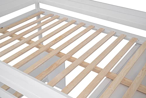 Full Size Loft Bed, Multi-Functional Solid Wood Loft Bed with Wardrobes and 2-Drawer Desk and Storage Cabinet, Modern Full Bed Frame with Built-in Ladder and Safety Guardrails,White - Image 8