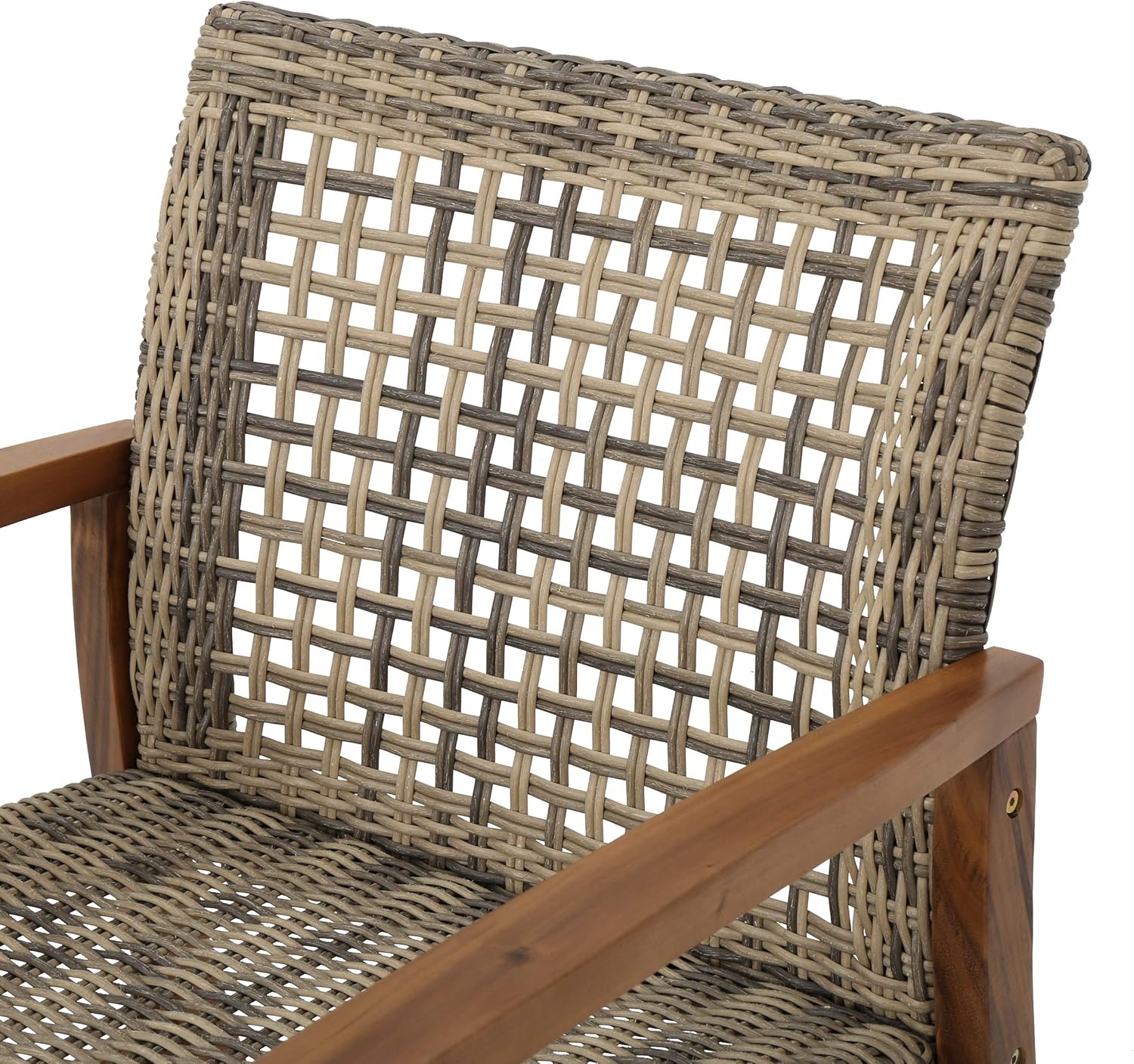 Christopher Knight Home Hampton Outdoor Mid-Century Wicker Club Chairs with Acacia Wood Frame, 2-Pcs Set, Natural Stained / Grey - Image 7
