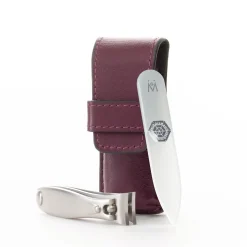 GERMANIKURE Nail clipper and Glass Nail File Set in Purple Leather Case – Made in Solingen Germany of FINOX Stainless Steel, Glass Nail Care Supplies Made in Czech Republic