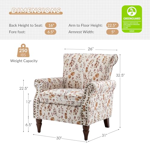 HULALA HOME Modern Wingback Accent Chair with Wood Legs & Removable Cushion, Comfy Upholstered Armchair with Nailhead Trim, Floral Pattern Single Sofa Chair for Living Room Bedroom, Blue - Image 3