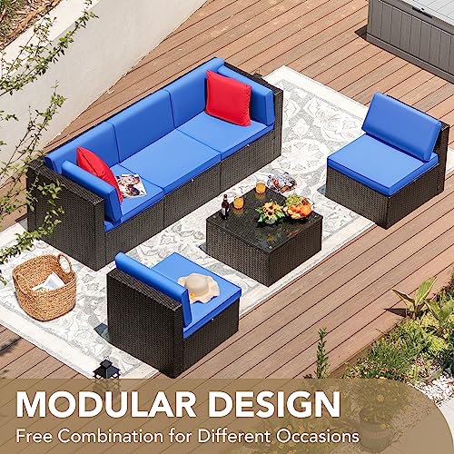 Devoko Patio Furniture Sets 6 Pieces Outdoor Sectional Rattan Sofa Manual Weaving Wicker Patio Conversation Set with Glass Table and Cushion (Beige) - Image 18